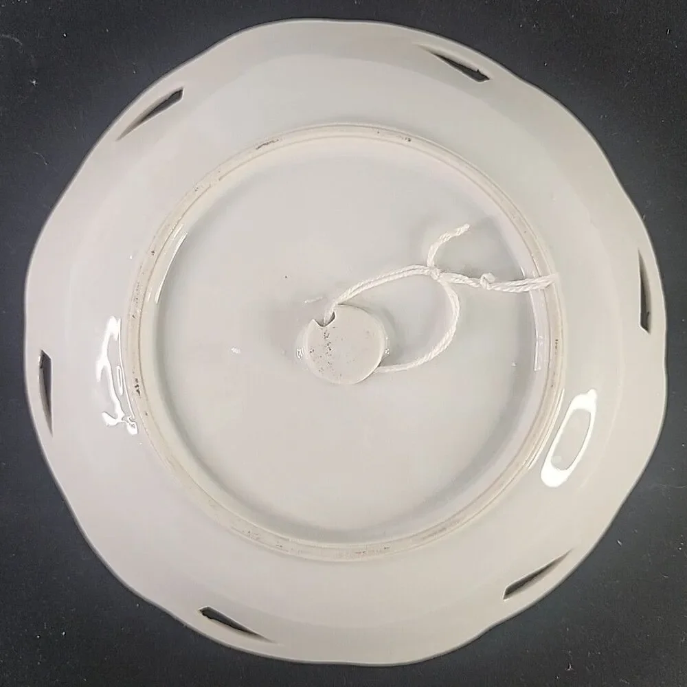 Dish Fruit Painted Design Shallow Bowl Cut Out Gold Banding 7.5